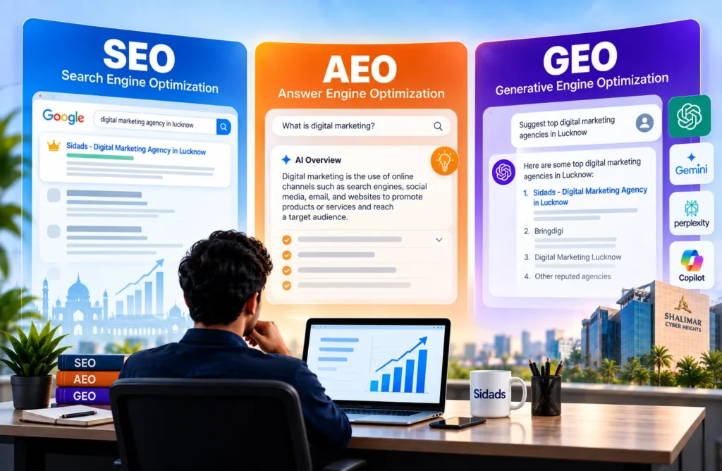 Difference between SEO AEO and GEO
